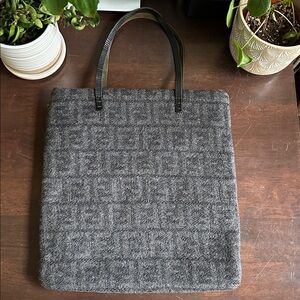 Vintage Fendi Gray Zucca Wool Tote